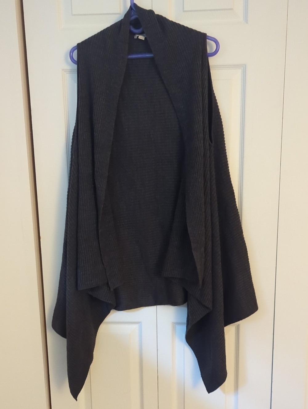 Dark Gray Open-Front Ribbed Women's Sweater vest Cardigan
